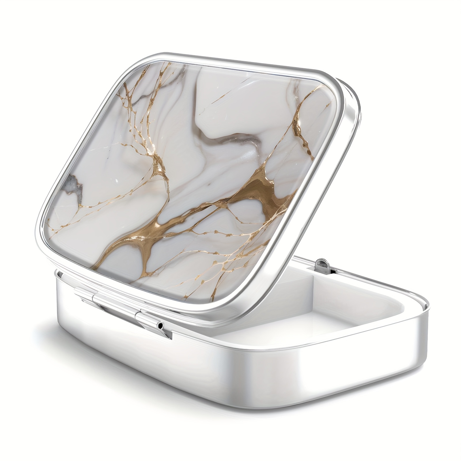 Image of Pill Compartment Medicine Pill Case, Portable Pill Box For Pocket Or Purse Pill Box Decorative Metal Medicine Vitamin Organizer Unique Gift