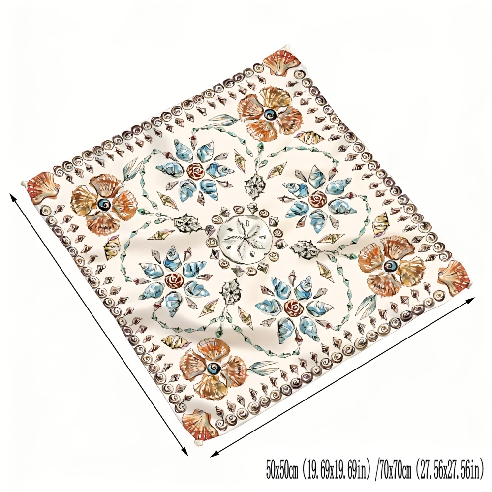 TEMU 1pc New Cute Small Floral Print Scarf, 27.56 X 27.56in Headscarf, Women's Luxurious Headband, Light Yellow Background Floral Geometric Printed