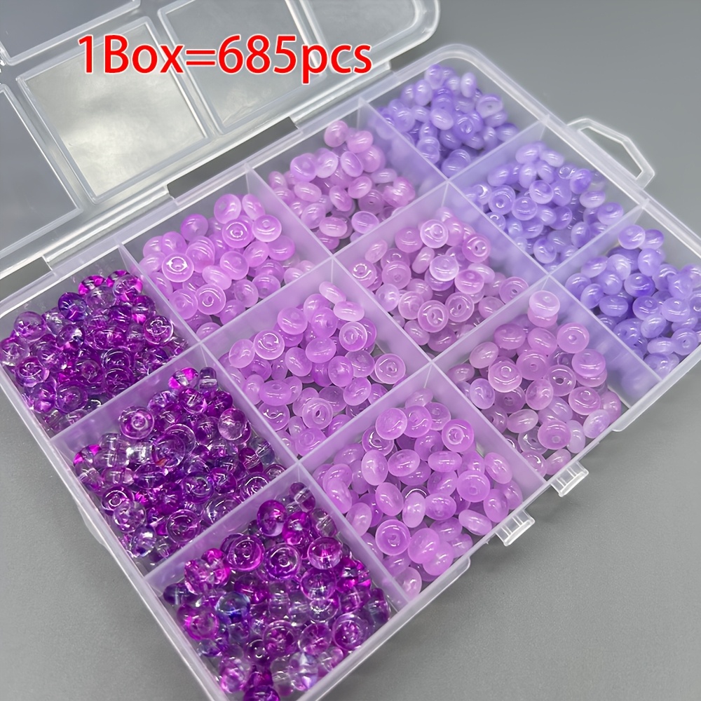 TEMU Of 12 Compartments Contains Approximately 685 High-quality 3*6mm Purple Transparent Abacus Beads/wheel Beads. The Beads Have A And Are Suitable