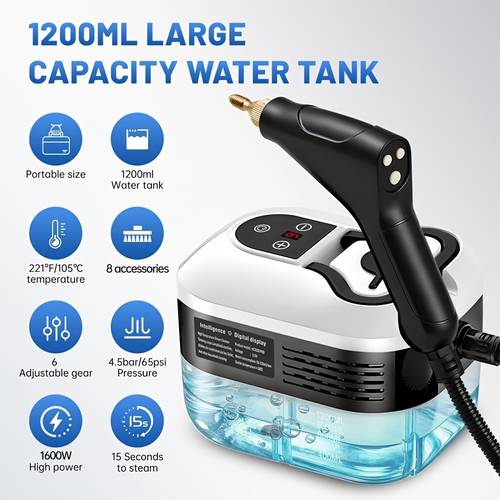 item picture powerful 1600w handheld steam cleaner 15 and high pressure steam 6 level adjustable settings for deep cleaning on floors kitchen bathroom car grout