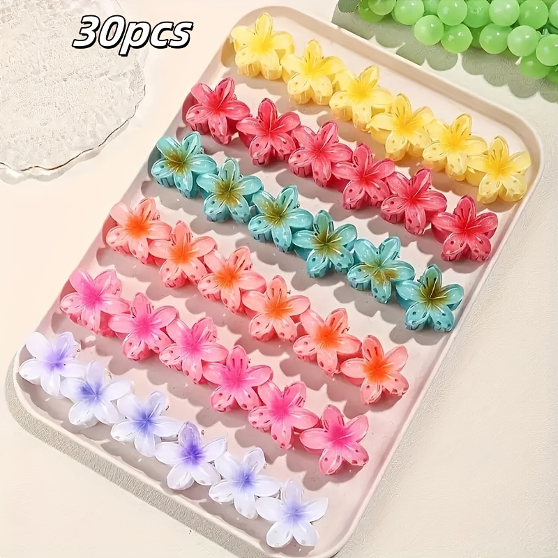 Image of 30pcs 3cm/1.18in Mini Jelly Flower Hair Clips, Elegant And Cute Plastic Hair Accessories Set - Floral Shark Clip Collection