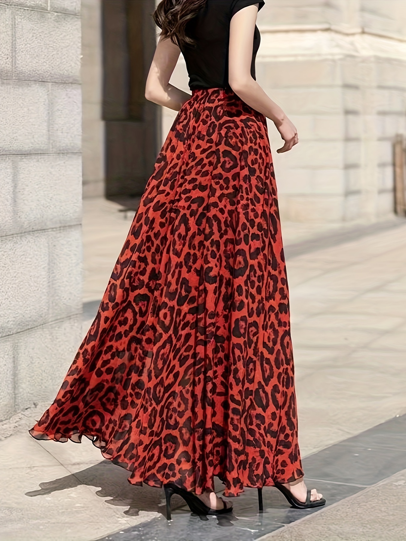 Printed high waist and large swing evening clearance dress