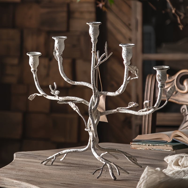 Vintage-Inspired Metal Candle Holder - Creative Tree Design for Home & Living Room Decor, Perfect for Dining Table Centerpiece