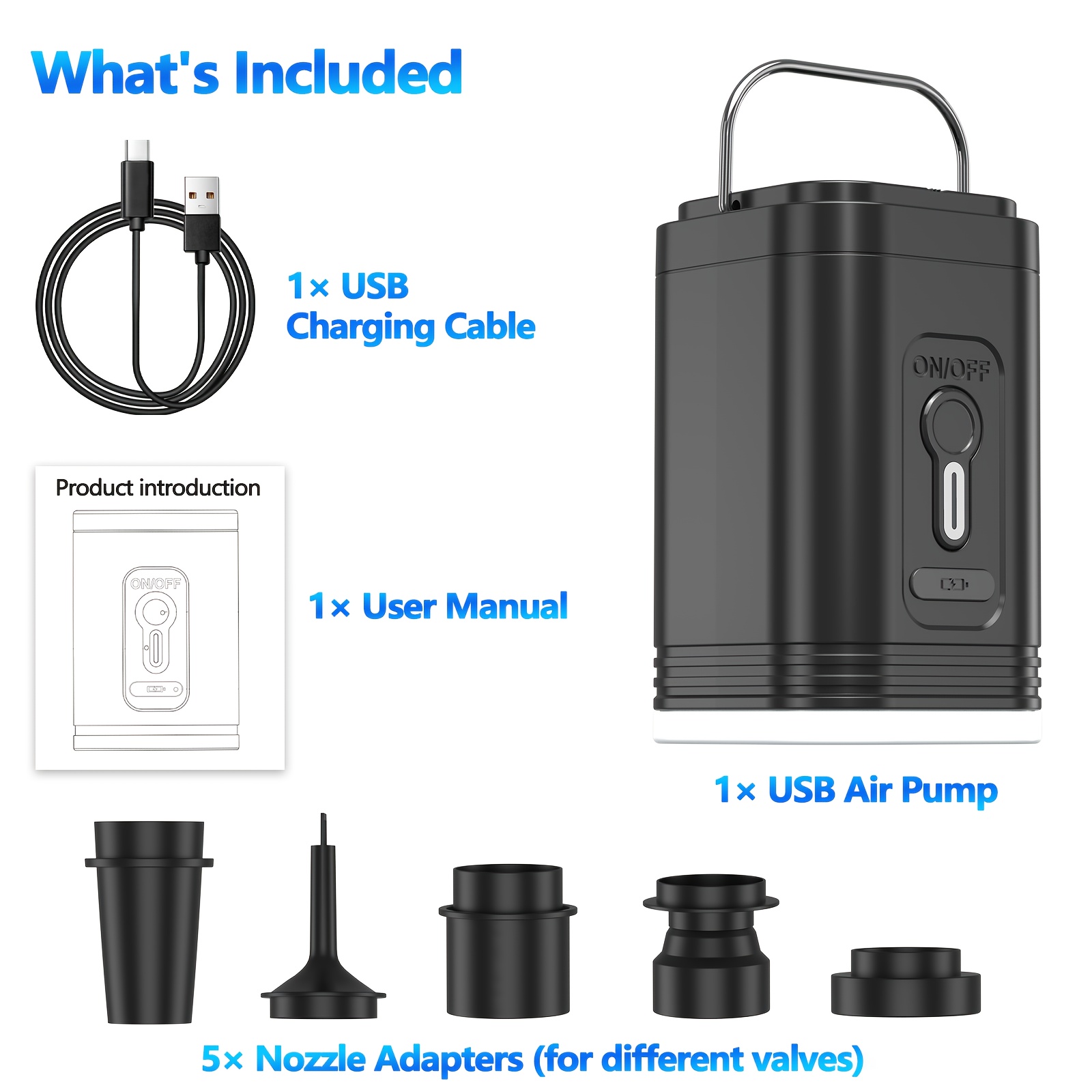 TEMU -in-1 Air Pump, Camping Light, And Power Bank; Mini Usb Rechargeable Pump For Inflatables, Pool Floats, And Vacuum Storage Bags; Keychain Design