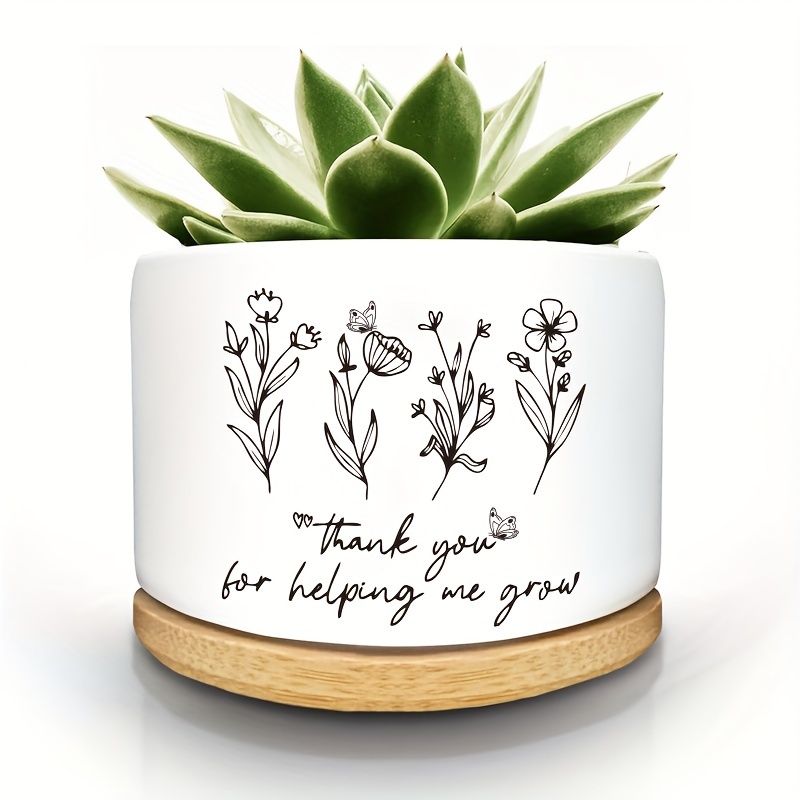 

White Ceramic Planter With Drainage Hole & Tray - Succulents, & Indoor Plants - Ideal Gift For Women, Friends, Colleagues - Housewarming & Birthday Present (plants Not Included), Funny, Ceramic