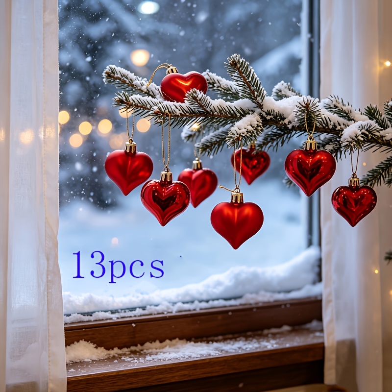 TEMU 4.5cm Red Heart-shaped Plastic Ornament - Glossy & Matte Suitable For Christmas Tree Wreath Decorations, Electroplated Hanging Pendant For
