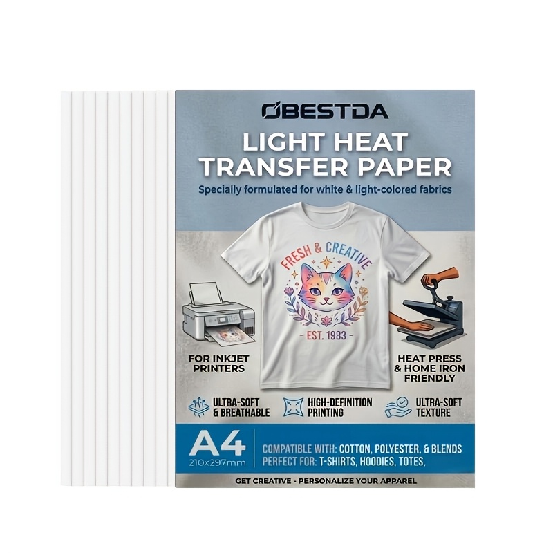 TEMU A4 Heat Transfer Paper For Inkjet Printer (8sheets,8.27x11.69") Printable Heat Transfer Vinyl For T-shirts Iron On Transfers