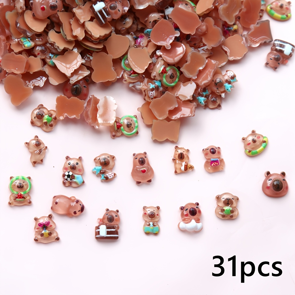 TEMU 2D Plat - Pop Internet Trend 15/31 stuks Willekeurige Gemengde Mini Capybara Flatback Resin Bedels, Leuke Kawaii Gemengde Poses Cabochon,