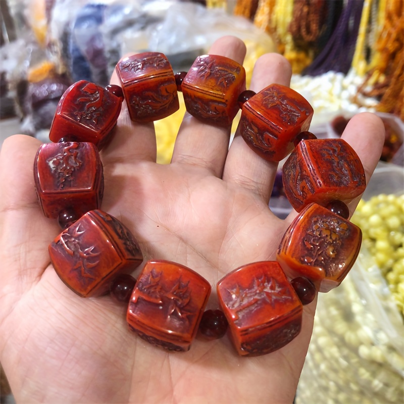Luxurious Unisex Imitation Amber & Beech Wood Bracelet, Bohemian Style
