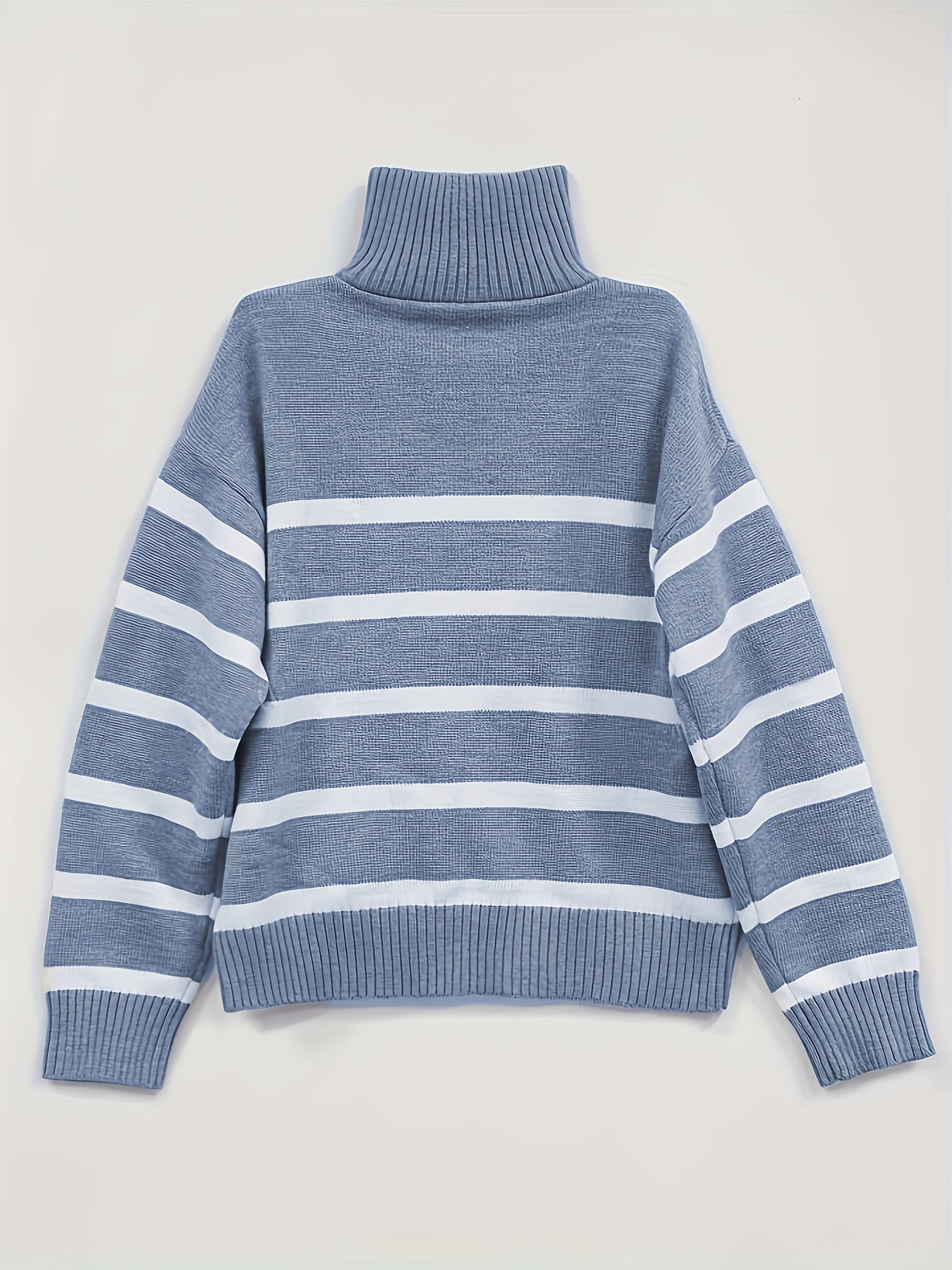 Women'S Casual Striped Cardigan Long Sleeve, Zip-Up, Loose Fit, Light  Blue White Vertical Stripes, Ribbed Texture Fall Spring, Casual Wear  - Main Image