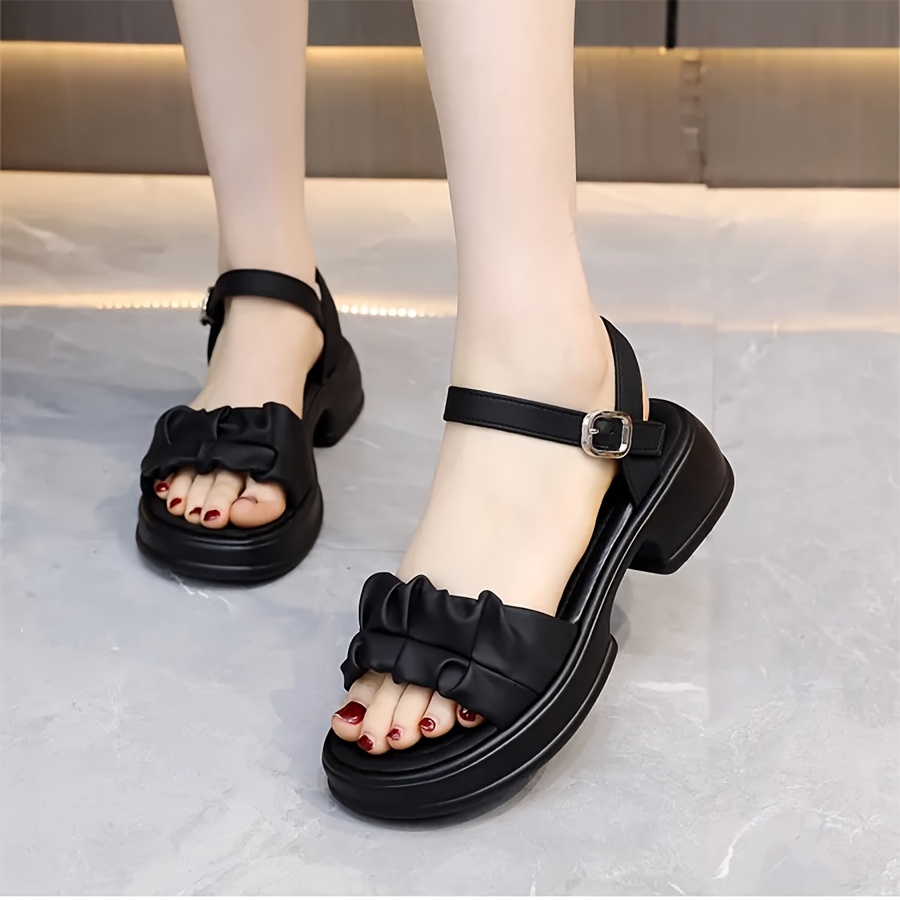 TEMU レディース フレンチスタイル フォームサンダル - 厚底クッションソール ローヒール /バックルストラップ | アッパー＆インソール | フットベッド | アウ | カラー | ビーチ用 夏の散歩、リゾート＆カジュアルウェア、レディースシューズ