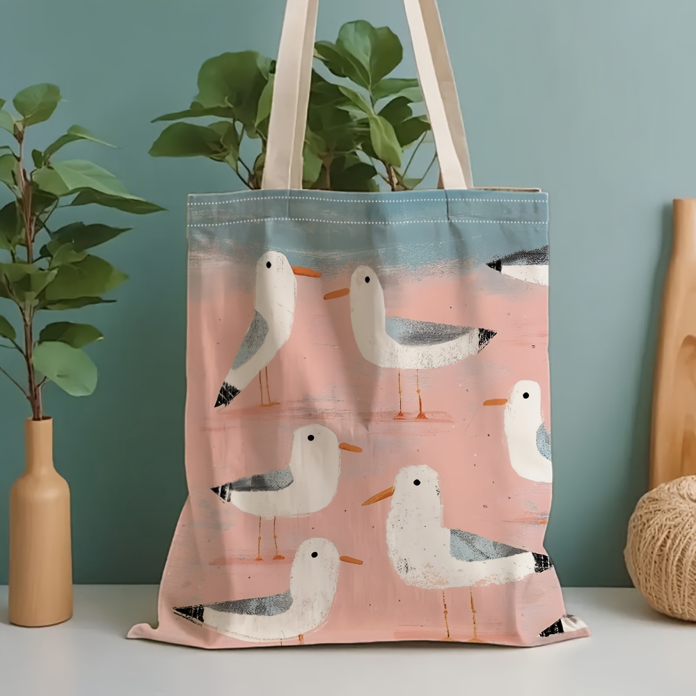 TEMU Seagull Tote Bag - Large Capacity Canvas Bag, Stationery Storage Bag, Gift Bag, Very Suitable For School, Going Out, Travel, Holidays, Shopping,