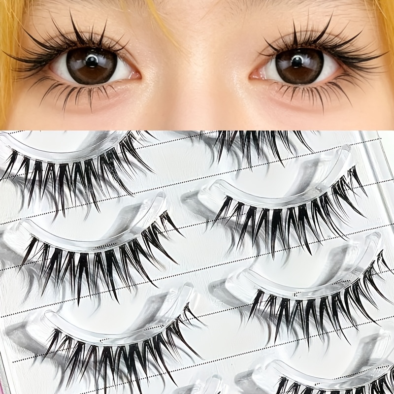 Cute Sweet Wet Eyelashes Clumped Tail Natural Photogenic False Eyelashes Beginner One-piece 5 Pairs Easy To Apply Simulation Eyelashes Japanese Korean Style