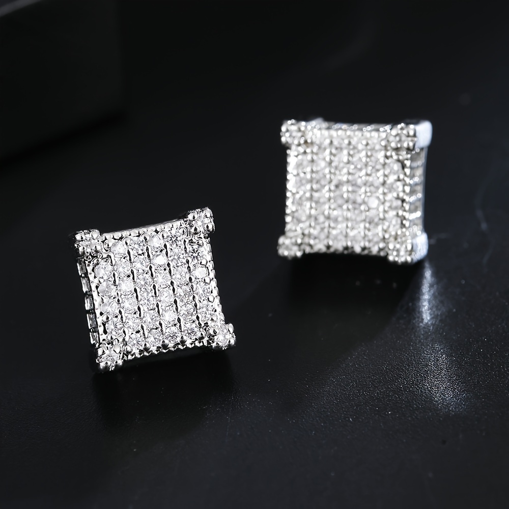 

2pairs/set Men's Hip-hop Synthetic Zircon Beads Decor Geometric Square Stud Earrings