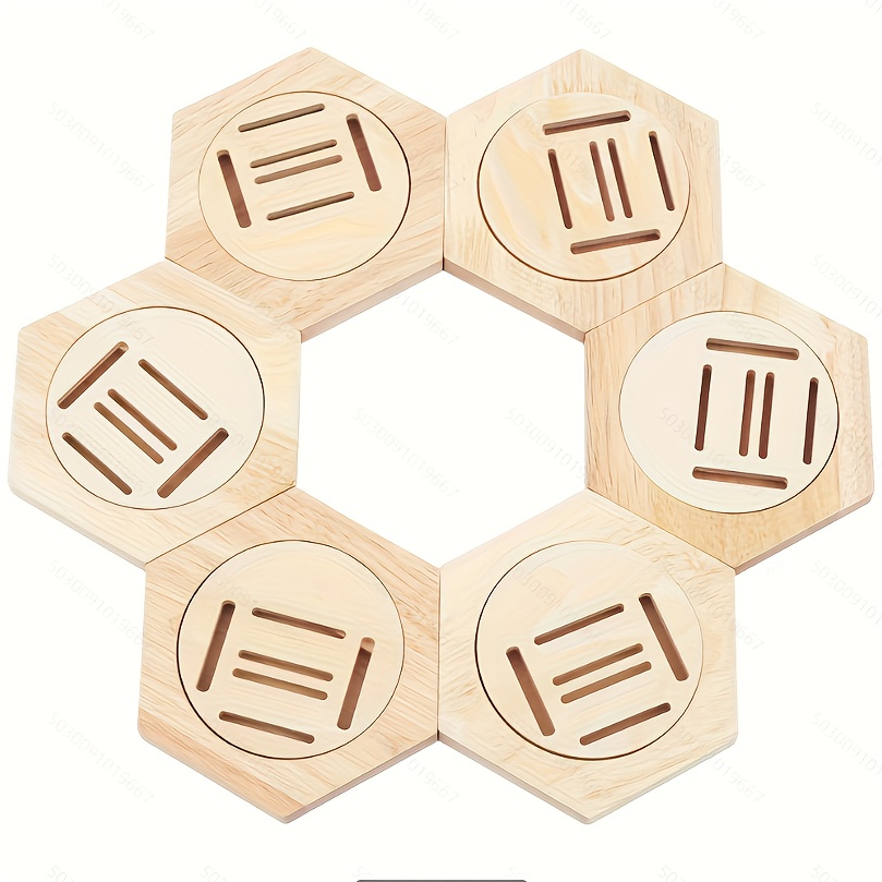 TEMU 6 Pack Hexagonal Wooden Medal Display Stands - Wall-mounted Organizer With Central Slot & Side Holders, Natural For Medals, Keys, Badges -