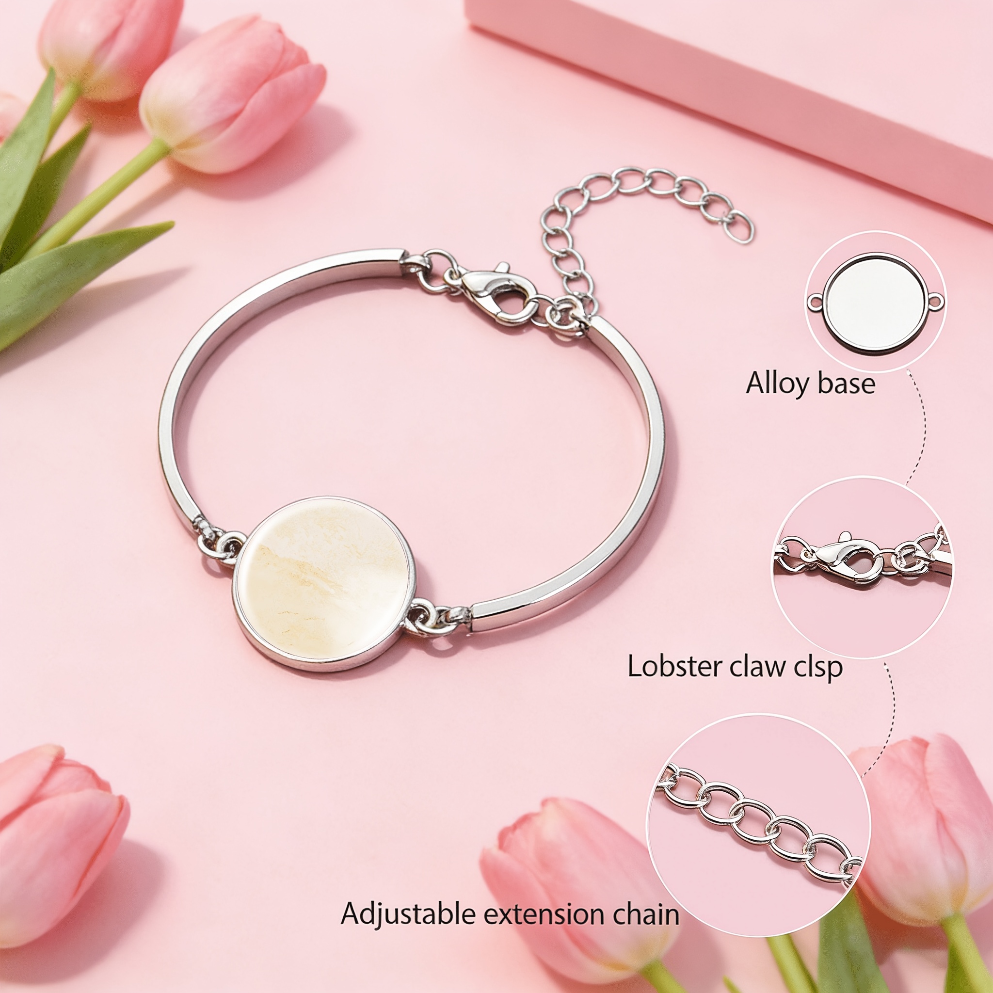 1 buc brățară ajustabilă, model circular cu piatră prețioasă, brățară clasică, model circular, textură bej, stil natural și ușor,  , fără alte  , model de design, design   și ușor de purtat