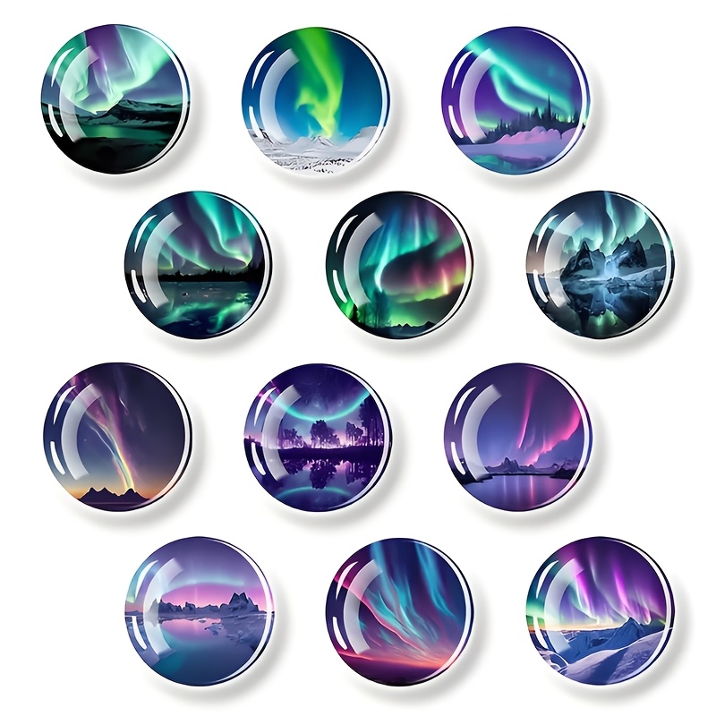 TEMU Purple Aurora Scenery Picture Glass Dome Soft Magnetic Fridge Magnets, 12pcs Pack For Refrigerator Door Message Board Decoration