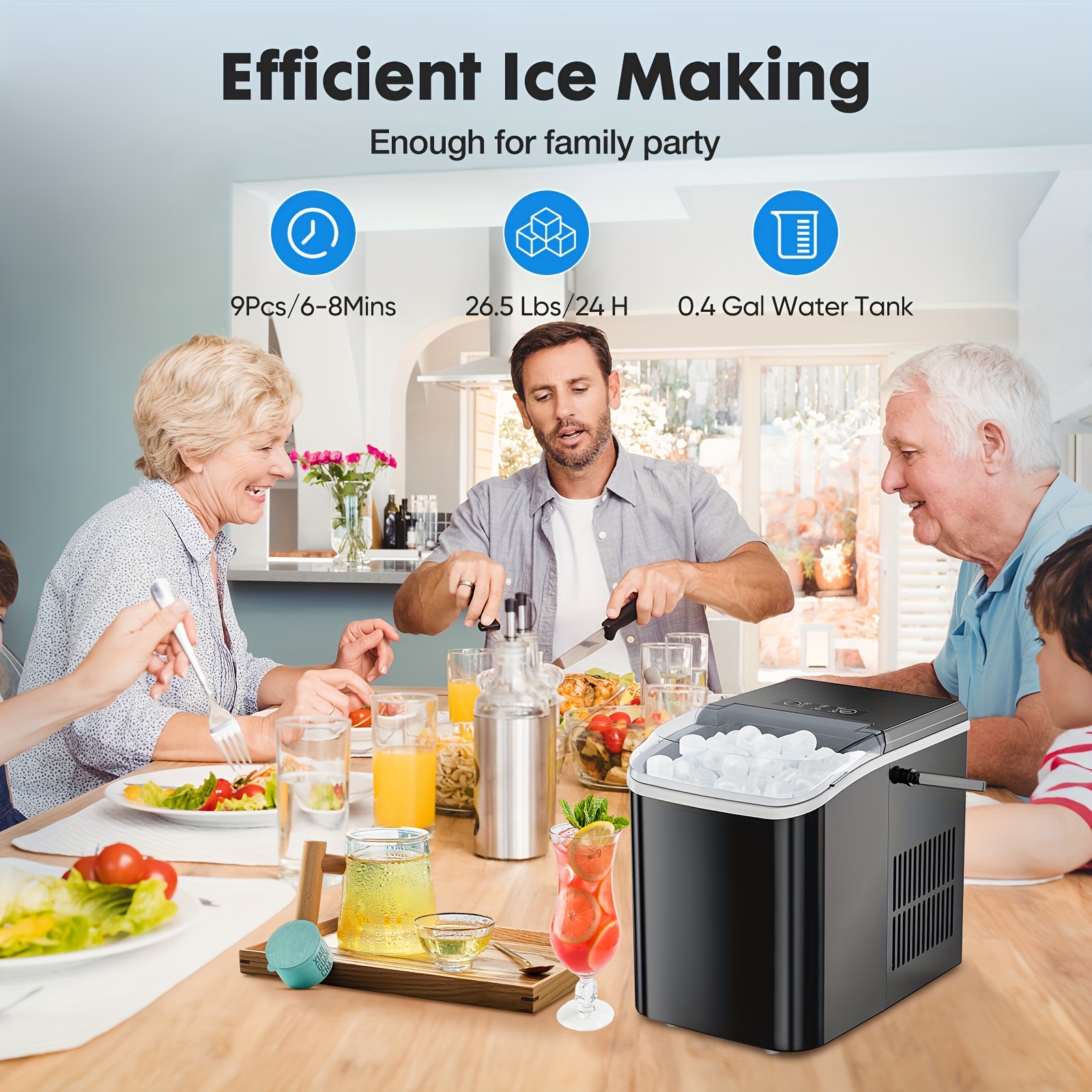 dumos portable outdoor ice maker countertop low noise one touch operation effective ice making creates 26lbs ice in   portable self cleaning function ice machine details 7