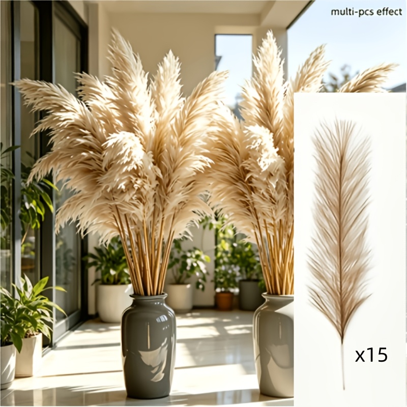 TEMU 15pcs, Large Size 16.54-inch Premium Faux Grass, Exquisite Soft Fluffy Flowers Plush, Low Maintenance Durable Full Coverage Floor Dried Flower,