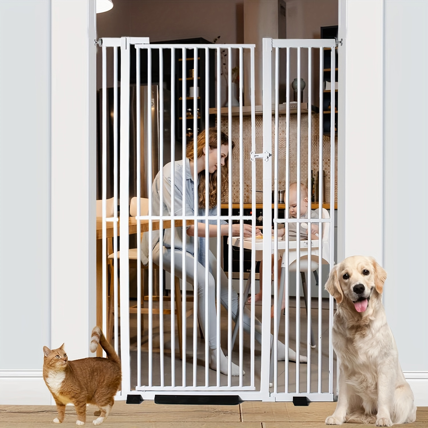 

71 Inch Extra Tall Pet Gate Baby Gate, 29.13"-45.62" Extra Wide Pressure Mounted Walk Through Swing Safety Cat Gates For Stairs, Doorways, Kitchen
