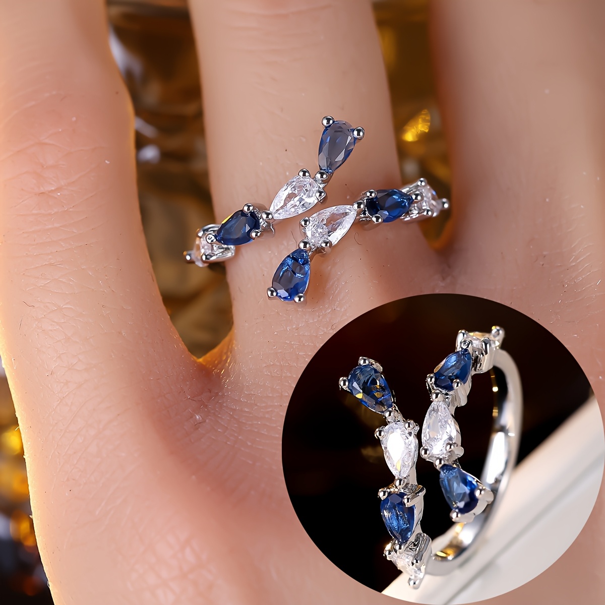 Women's Light Luxury Cross-Open Statement Ring, Versatile Design