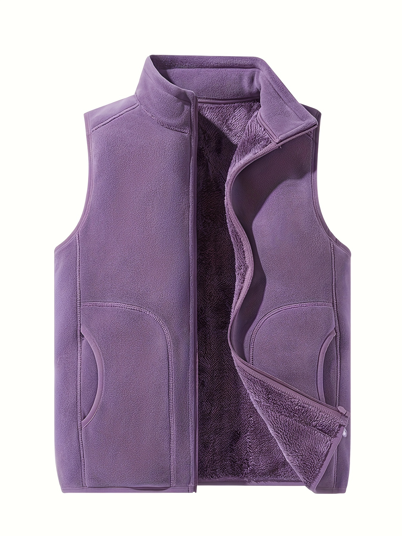 Plus Size Women'S Plus Size Winter Vest Thermal-Lined Sleeveless Casual  Jacket with Stand Collar, Soft Pink Plush Fleece-Lined Cozy Warm Outerwear