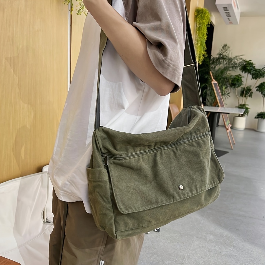 Retro Canvas Bag Satchel Bag For Men, Hobo Style Durable Solid Color Tote  Bag, Commuter Bag