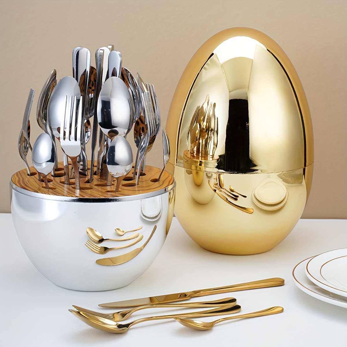 

24 Sets Of Cutlery Western Tableware Stainless Steel Cutlery Spoon Set Mood Egg Cutlery Spoon Set 24 Pieces Of Silver Egg Golden Egg Shine Egg Steak Cutlery