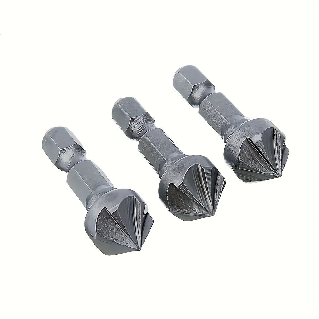 3pcs Hex Shank Countersink Drill Bits, Durable Metal Chamfering Drill Bits, Woodworking Hole Opener, Hexagonal Handle Countersink Milling Cutter, Convenient Punching Tool For Woodworking