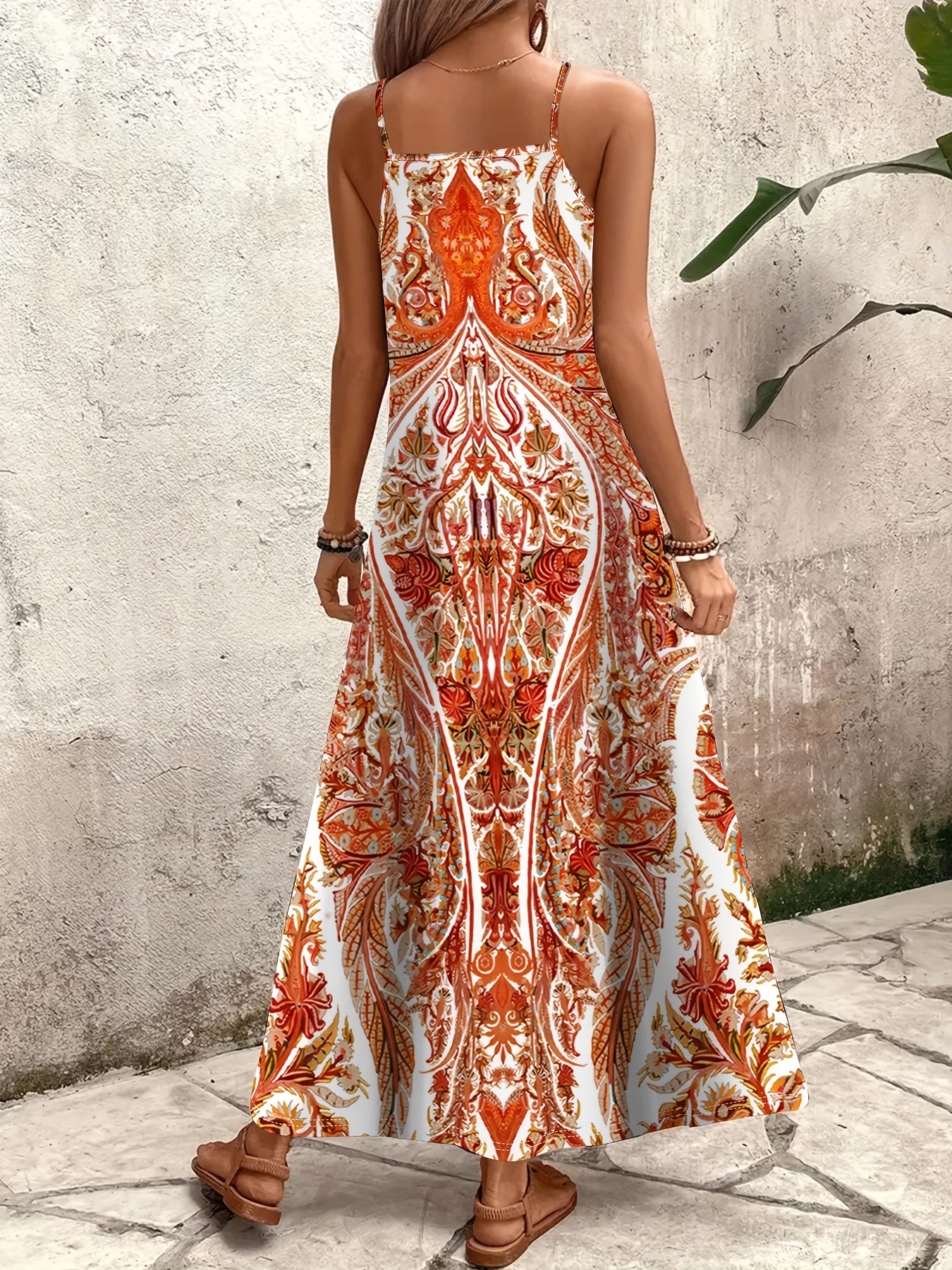 women's vibrant orange tribal print maxi dress loose fit Temu