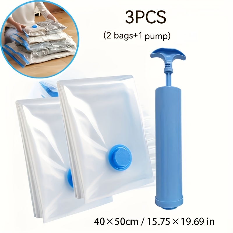 TEMU 3pcs Vacuum Storage Bag Set With Manual Air Pump, Sealed Compression Storage Bags For Home Wardrobe Organization, Suitable For Clothes, Coats,