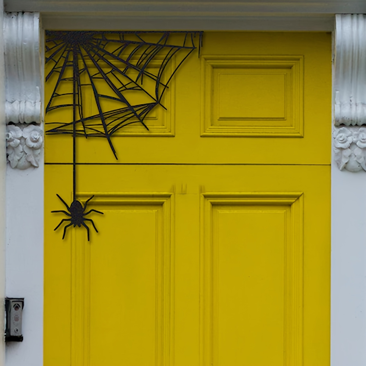 Image of A Halloween Corner Decoration Featuring An Web Sign, Perfect For Door Corners And Wall Decor. This Durable, Rustic-style Hollow Craft Is Suitable For Gardens, Yards, And Patios