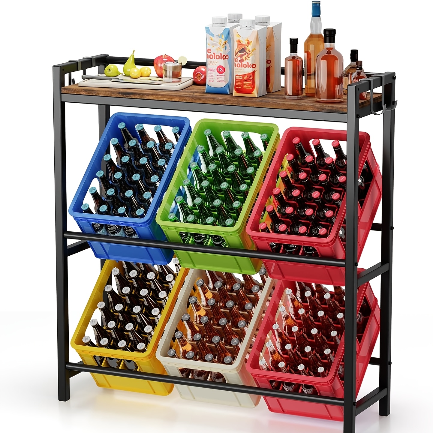 Beverage Crate Rack With Shelves (holds 6 Crates), Metal Crate Rack, Heavy-duty, Large Size, Freestanding, Beverage Rack, Water Crate Rack, Beer Crate Rack, , Utility Racks