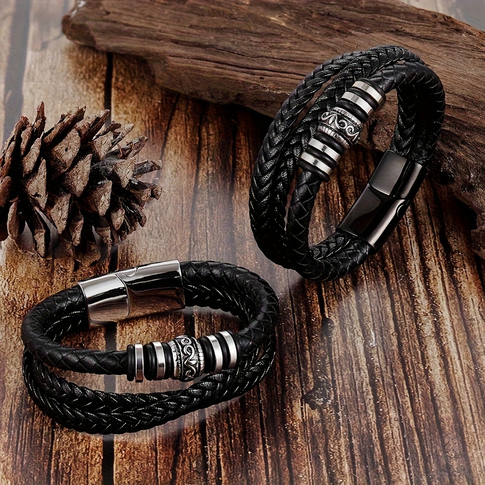 Men's Braided Leather Bracelet Adjustable Wristband