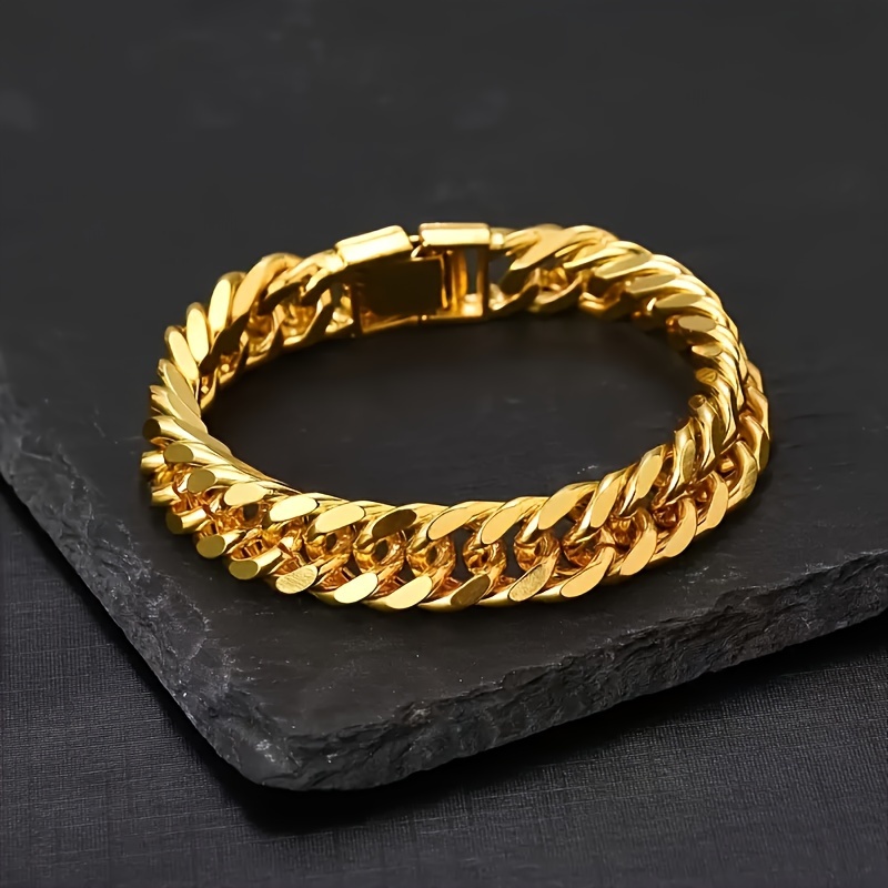 

Punk Style Men's Bracelet - Luxury Fashion Gold-tone Hip Hop Streetwear Stainless Steel Chain Link, Non-magnetic, No Precious Metal Plating