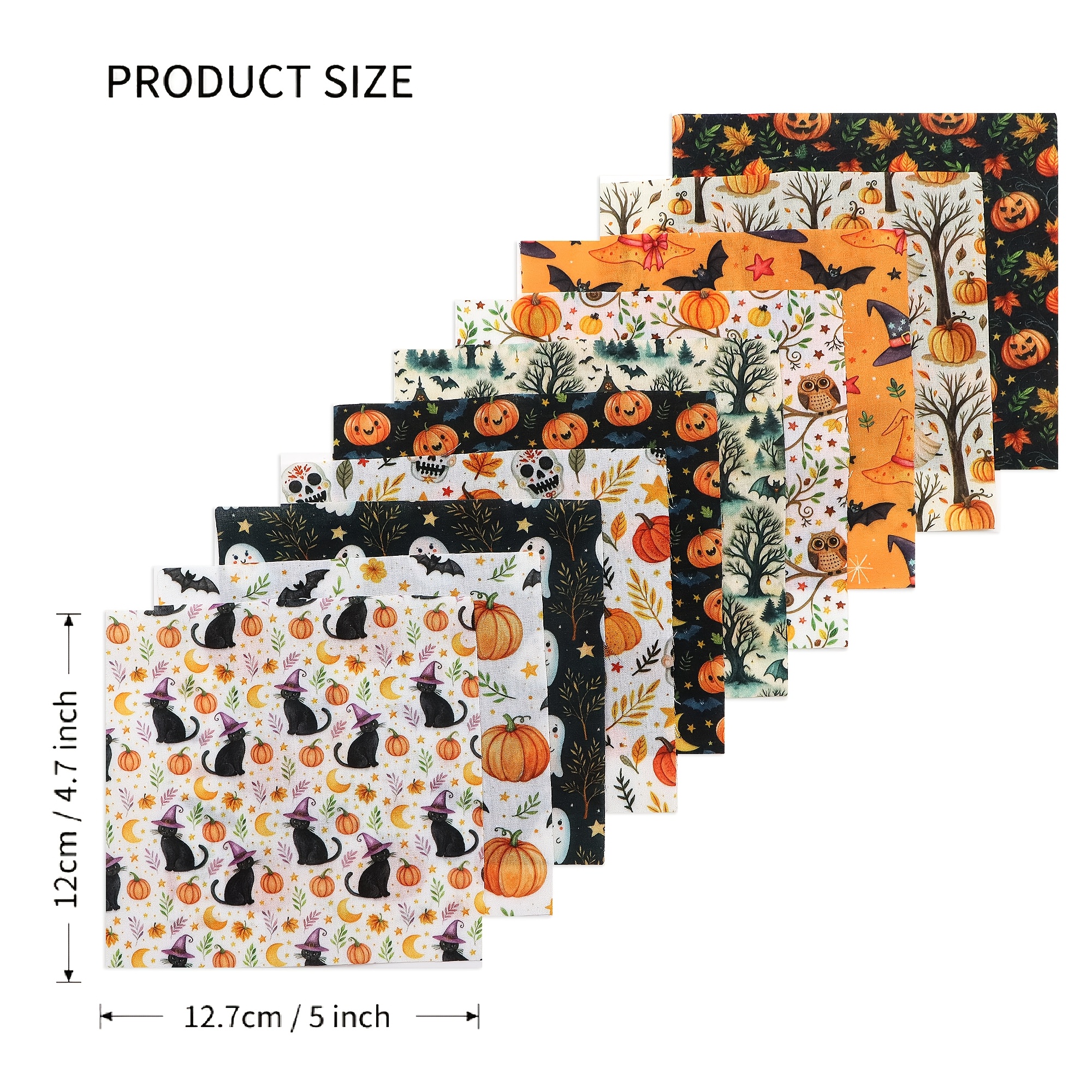 TEMU 10pcs/set Halloween Series Owl Pumpkin Cat Moon Fat Quarter Fabric, Pre-cut Square Fabric Assortment, Fabric Set, Craft Fabric, Handmade Fabric,