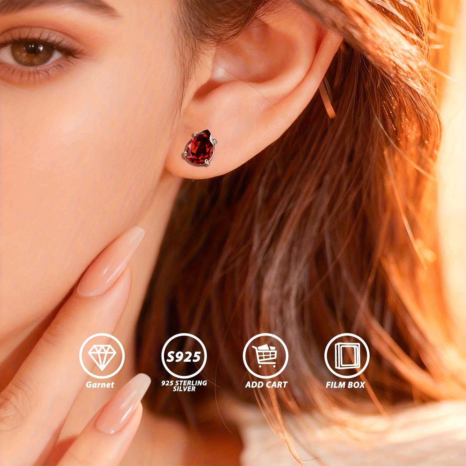 Pear Brilliant-Cut Natural Garnet S925 Silver Earrings