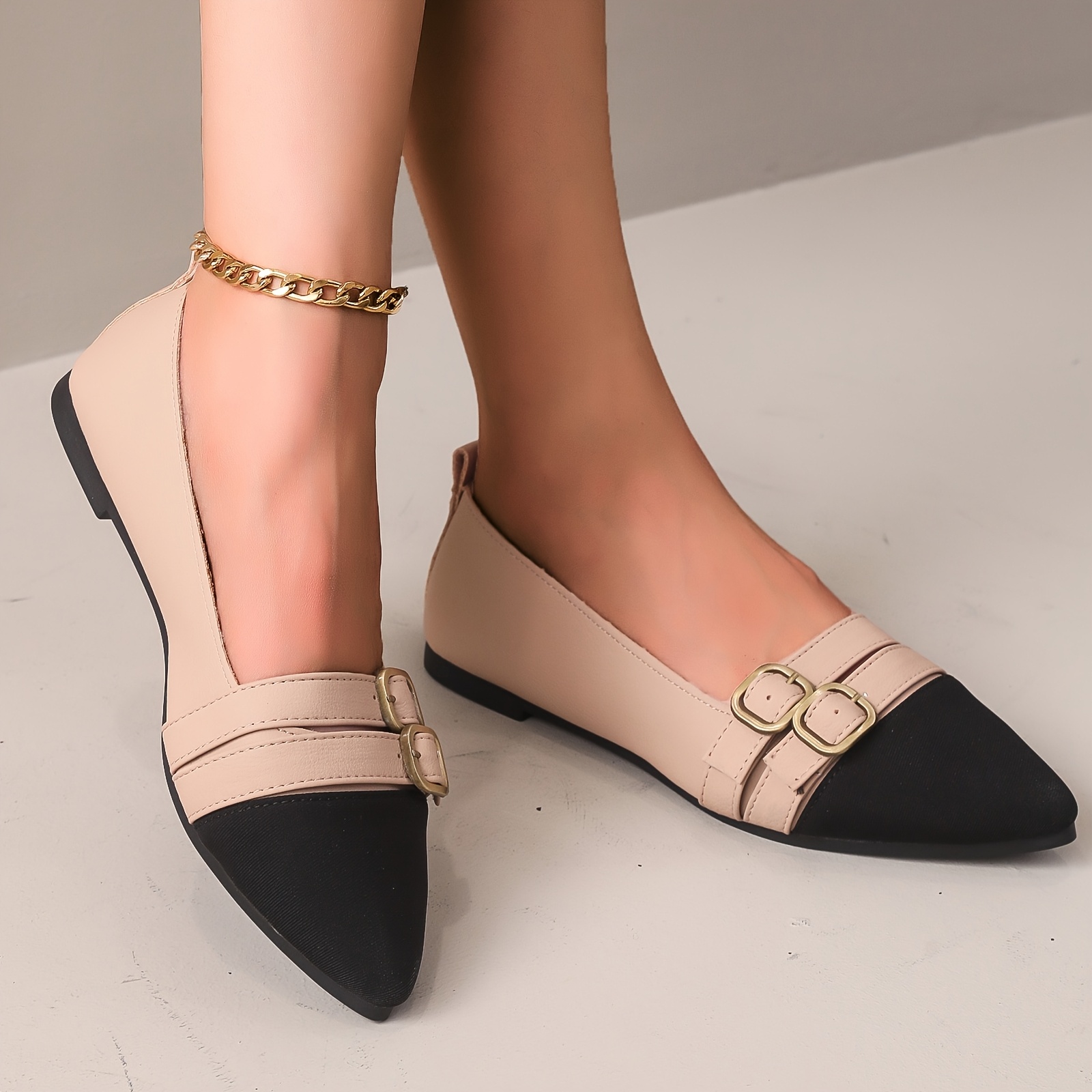 Small Fragrance Pointed Toe Flat Shoes Women 2025 Spring New Color Matching Temperament Versatile Bean Shoes Shallow Mouth Soft Sole Scoop Shoes, Women Shoes