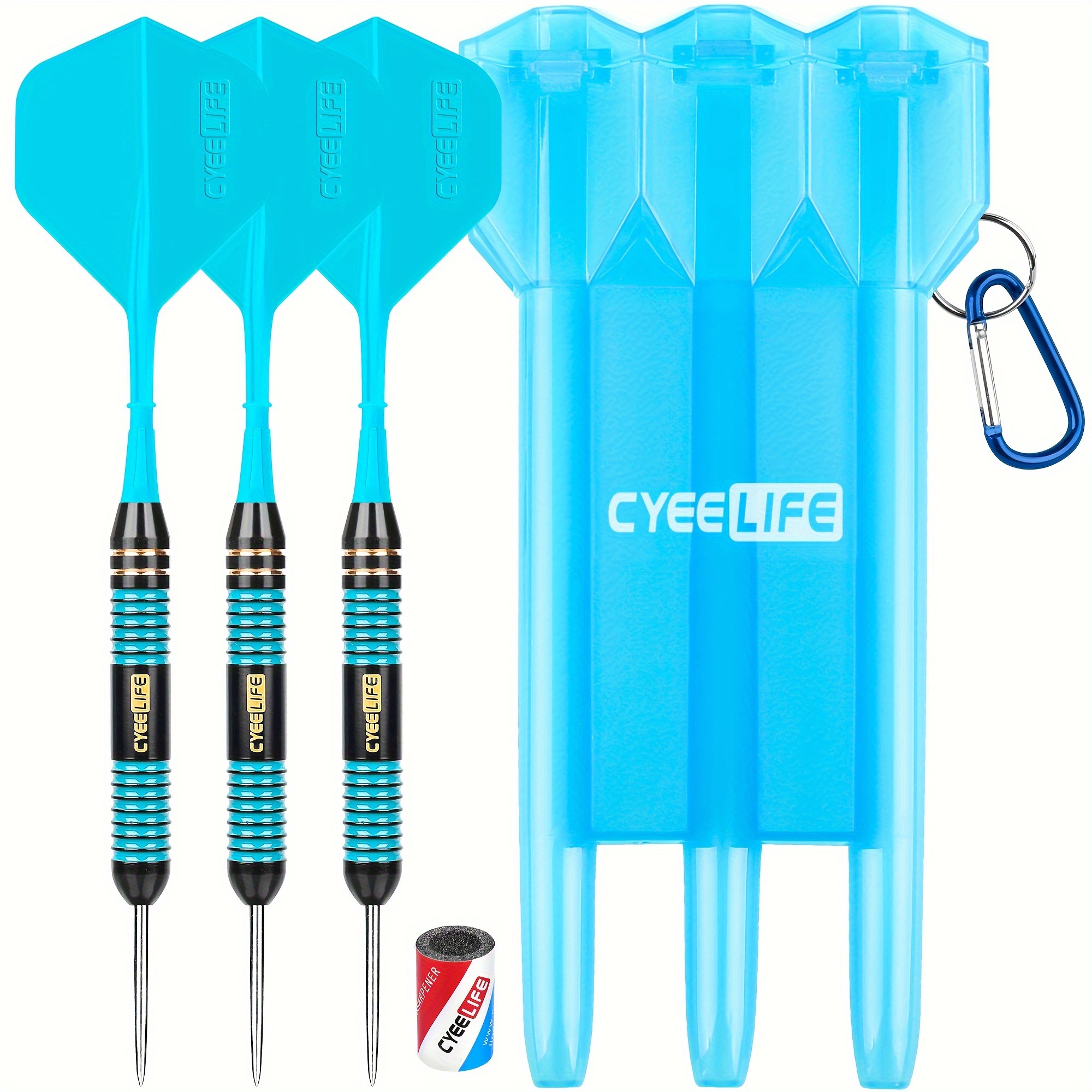 TEMU Set de fléchettes CyeeLife 24g à pointe en acier et corps en laiton, avec étui de transport, affûteur de pointes et intégrées, 4 couleurs