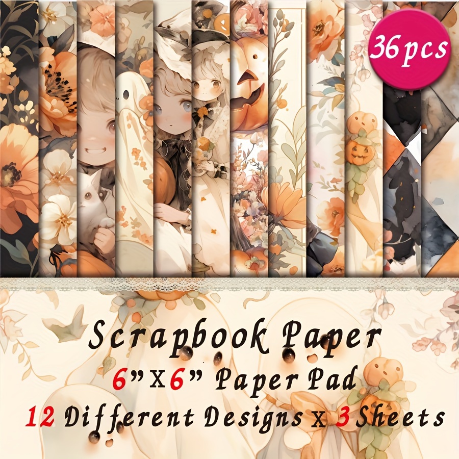 

36 Sheets Of Junk Journal Scrapbook Paper Pad In 6x6", Featuring Art And Fall - Perfect For Diy Decorative Backgrounds And Card Making Supplies