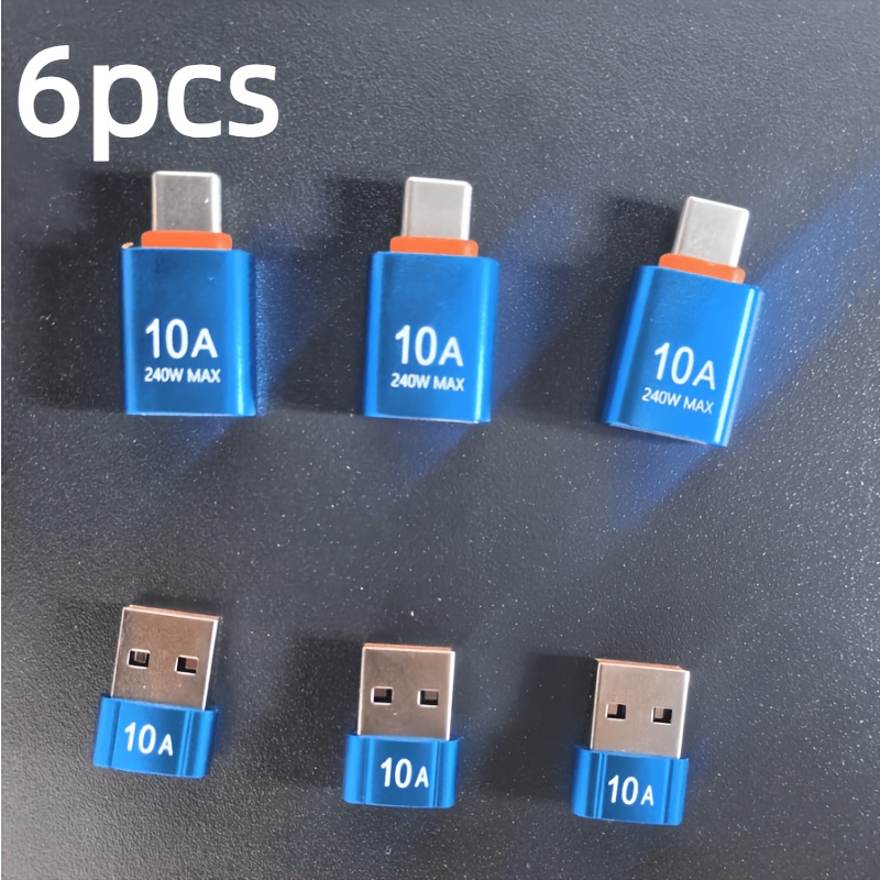 TEMU 3 adaptateurs Type-C vers USB et 3 adaptateurs USB vers Type-C, charge rapide 10A. Convient pour le transfert de données, la lecture de clé USB