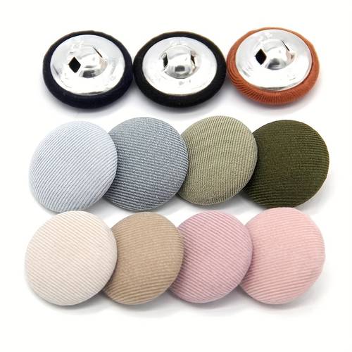 10pcs round fabric covered metal buttons dress shirt cloth shank sewing additions clothing decorative
