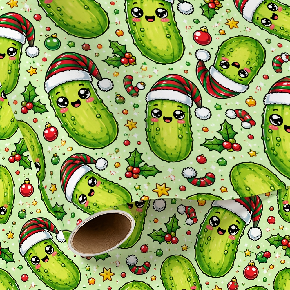 TEMU 1 Rouleau de avec Adorable Impression de Cornichon de Noël pour Noël, Anniversaire, Mariage et Diverses Occasions pour