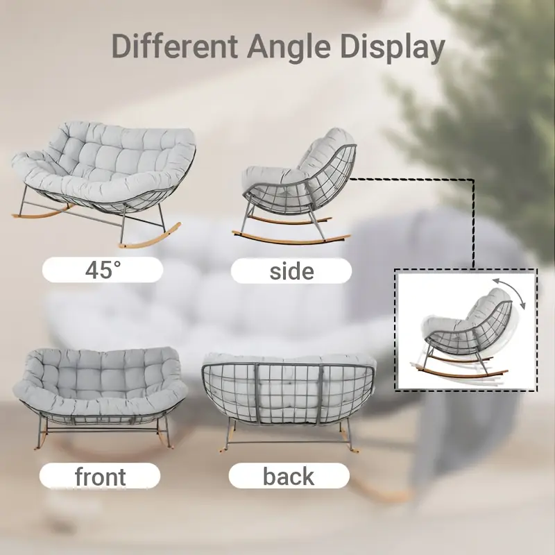 2 person oversized rocking chair with e coated thick cushion weather resistant durable outdoor papasan loveseat easy assembly for patio porch deck manual recliner with open patio furniture porch seating cozy seating sturdy construction comfortable seating patio Product details 4