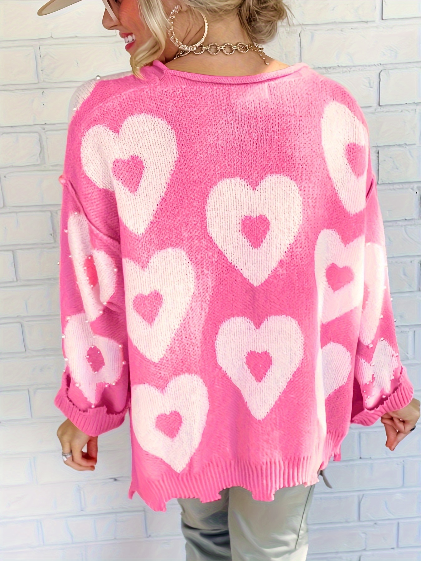 Fashion Pearl Heart Sweater Pearl Heart Design Plus Size Medium