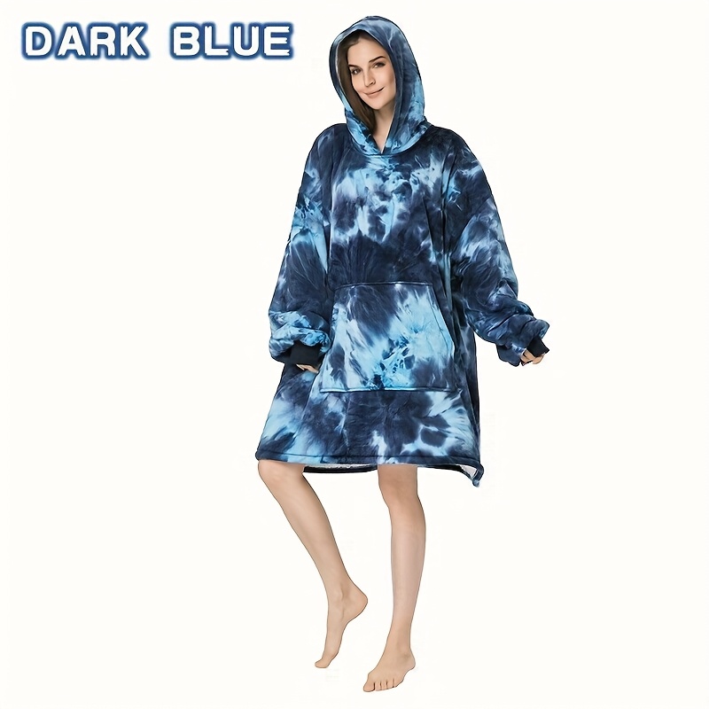 TEMU Oversized Wearable Blanket Robe - Hooded With Clothing-like Long Sleeves & Large Pocket, Fleece-like Bedspread For S,