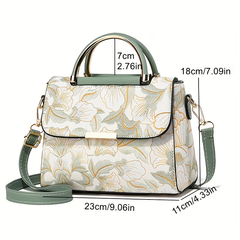 Floral Embroidered Crossbody Bag, Large Capacity with Zipper Closure, Polyester Lined, Versatile Commuter Handbag, Luxurious & Fashionable Design, Edge Paint Detail - Available in Black, Beige, Pink, Khaki, Green