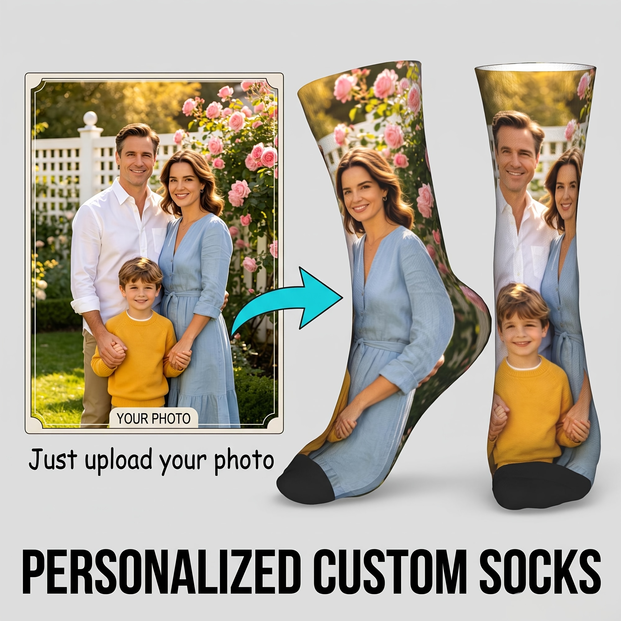 TEMU 1 Pair Diy Photo Customization Socks, Full Print Mid-calf Socks, Commemorative Creative Gift Personalized Trendy Socks, Private Picture Printing