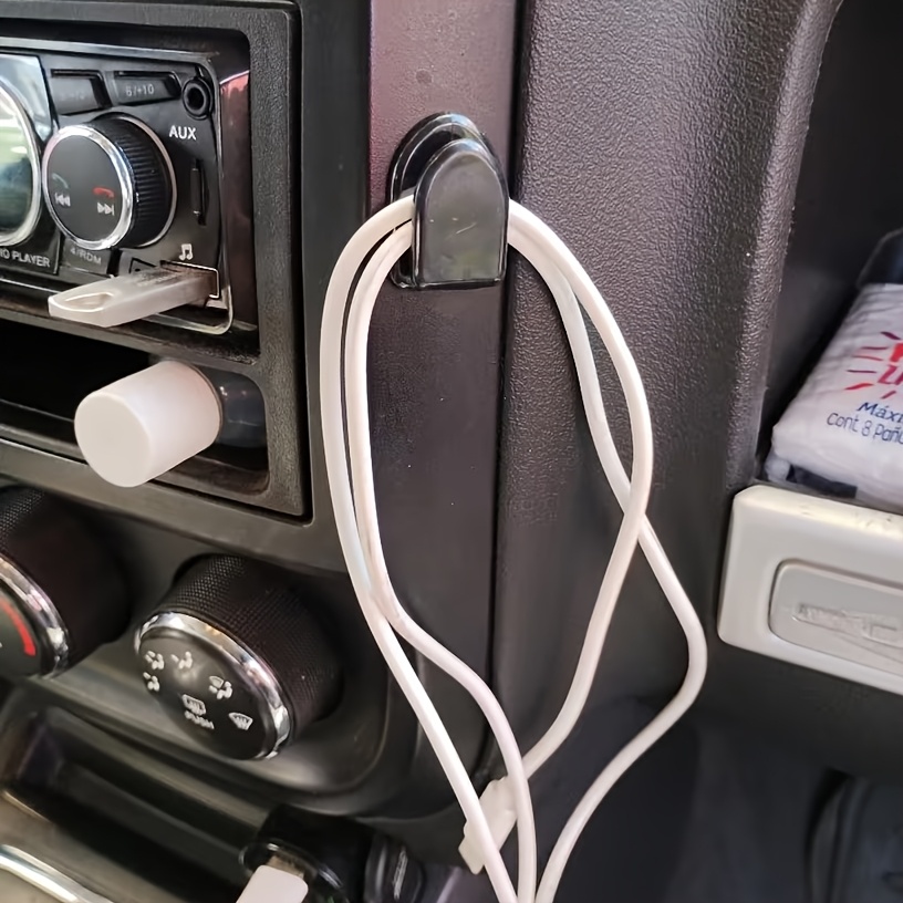 TEMU 6pcs Crochet de voiture adhésif puissant polyvalent - Organisateur auto-adhésif perçage pour clés de voiture, câble USB, écouteurs - Crochet en