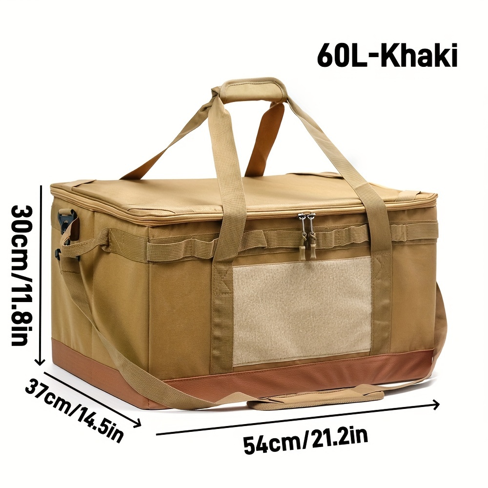 Image of 7.93gal/15.85gal Large Camping Storage Bag - Durable Oxford Organizer With Multiple Compartments For Outdoor Hiking, Picnics, And Camping Essentials (khaki), Camping Accessories